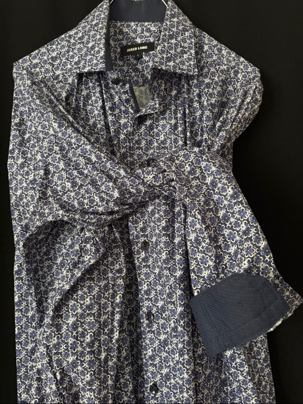 Jared Lang Navy and White Micro Floral Button-Up Shirt